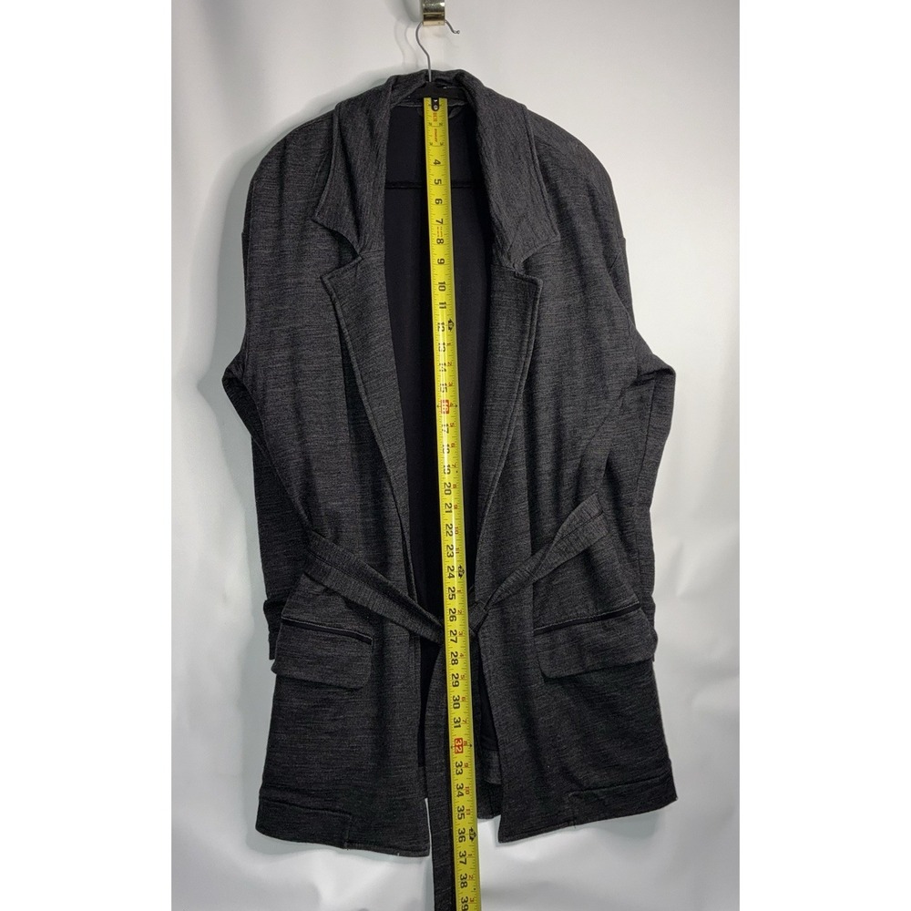 Lululemon Clutch Coat Sz 8 Womens Heather Black Wool Blend Belted‎ Long Cardigan - Picture 7 of 10